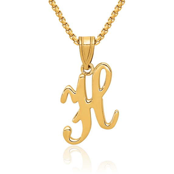14K Solid Yellow Gold Dainty Letter H Initial Name Monogram Necklace Chain Pendant Charm with chain 16inch