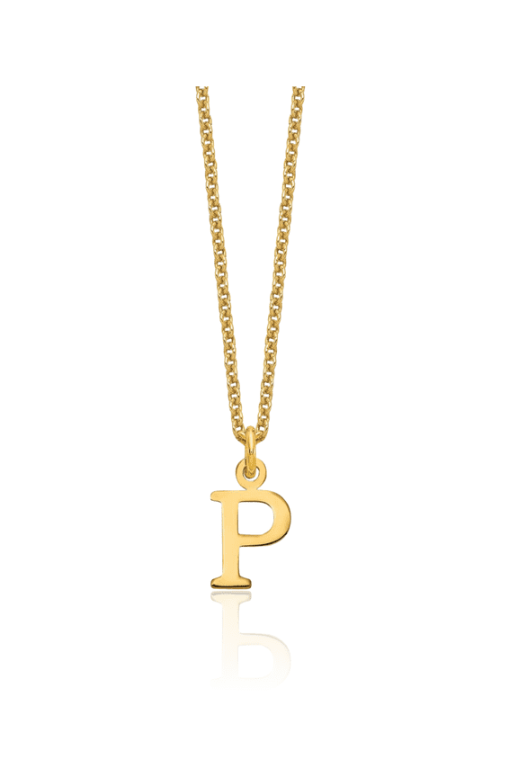 14K Solid Yellow Gold Dainty Letter P Initial Name Monogram Chain Necklace
