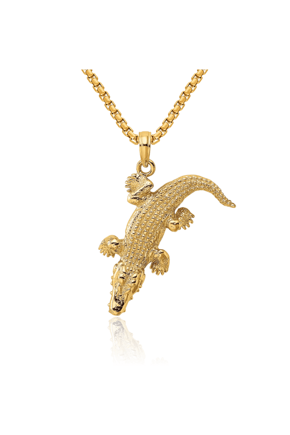 14K Solid Yellow Gold Dangling Alligator Necklace Chain Pendant Charm