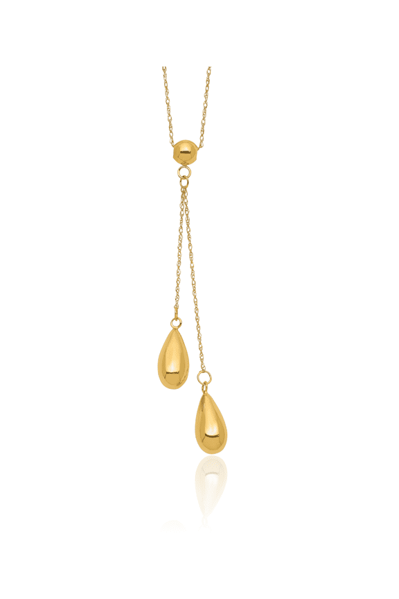 14K Solid Yellow Gold Dangling Bead Chain Necklace