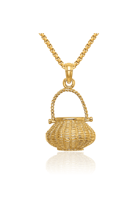 14K Solid Yellow Gold Dangling Flower Lightship Nantucket Basket Necklace Hanging Charm Pendant