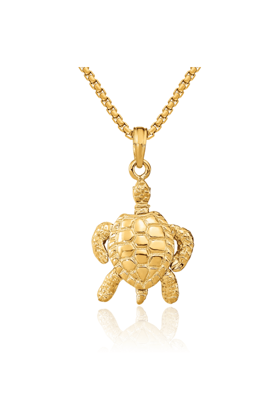14K Solid Yellow Gold Dangling Sea Turtle Head Legs Necklace Chain Pendant Charm