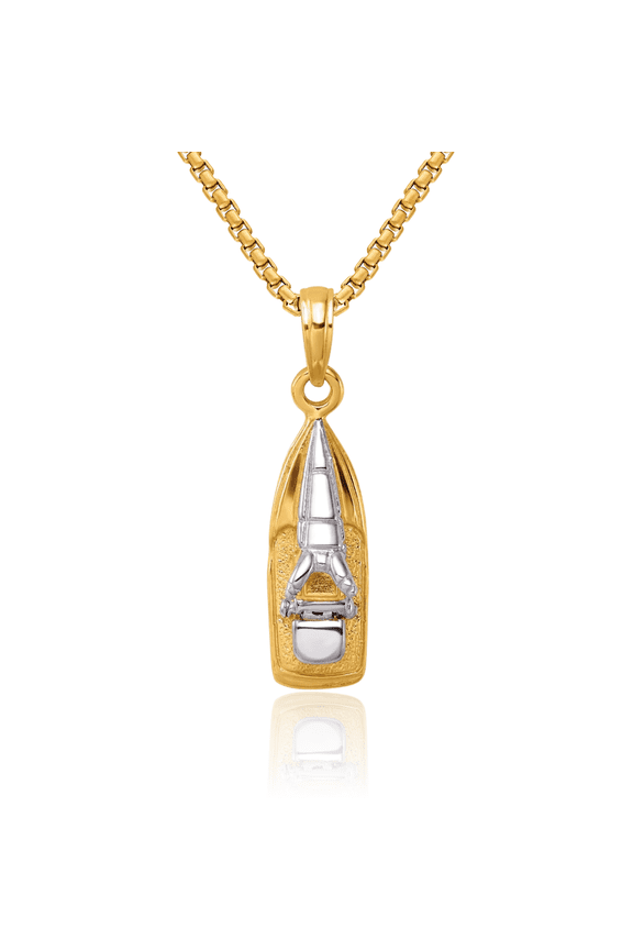 14K Solid Yellow Gold Dangling Wave Runner Seat Necklace Chain Pendant Charm