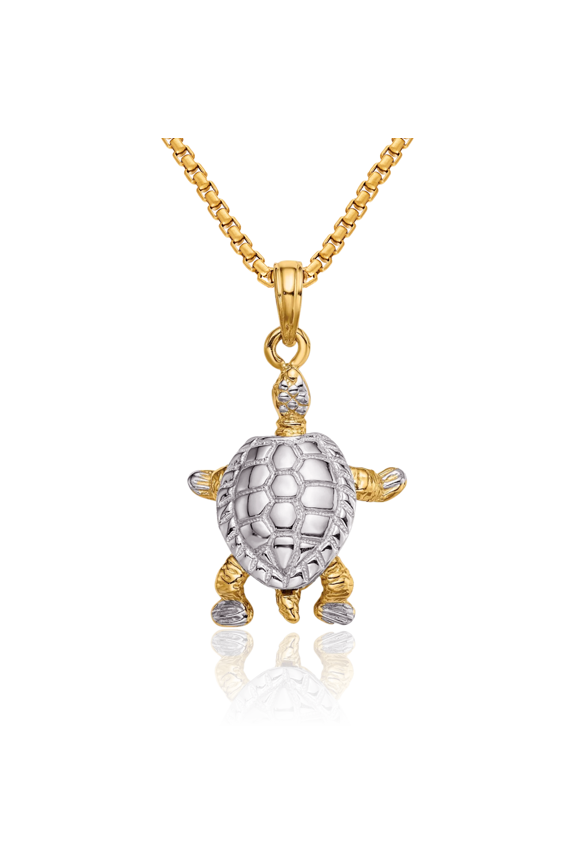 14K Solid Yellow Gold Dangling White Land Sea Turtle Head Necklace Chain Pendant Charm