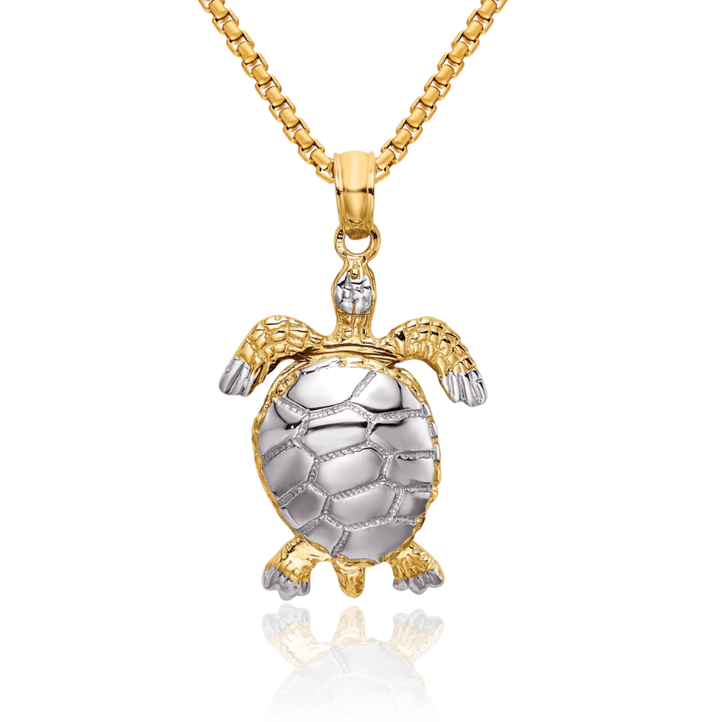 Turtle Chain 14K Solid Yellow Gold Dangling White Sea Turtle Necklace Chain Pendant ...