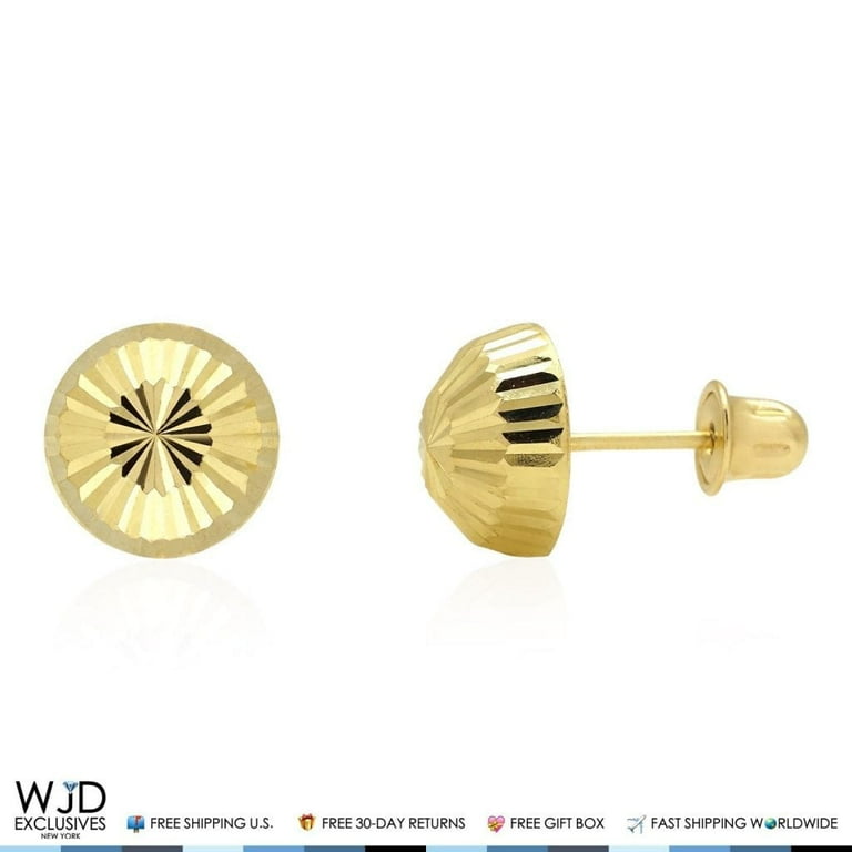14K Solid Yellow Gold Diamond Cut Half Ball Stud Earrings 8mm