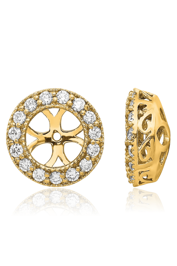 14K Solid Yellow Gold Diamond Earring Jackets for Studs