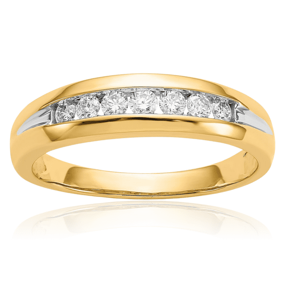 14K Solid Yellow Gold Diamond Mens Channel Ring