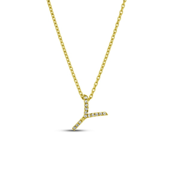 14K Solid Yellow Gold Diamond 'Y' Initial Letter Pendant Necklace