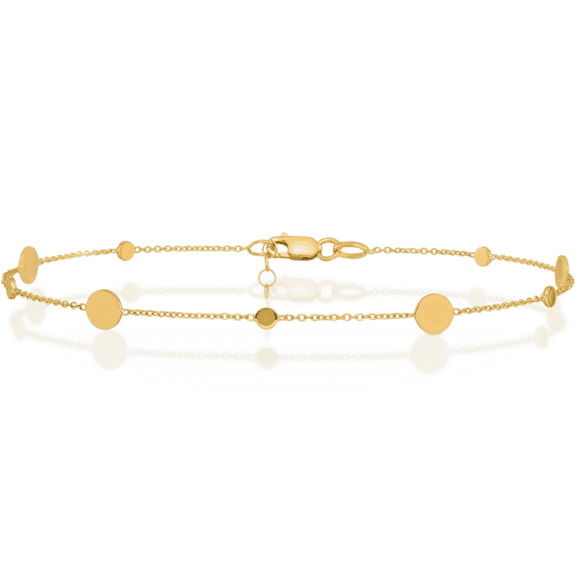 14K Solid Yellow Gold Disc Anklet Summer Beach Foot Ankle Bracelet