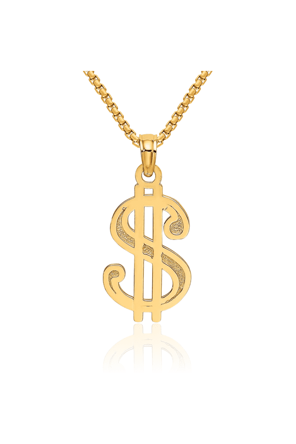 14K Solid Yellow Gold Dollar Sign Necklace Chain Pendant Charm