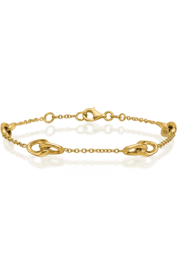 14K Solid Yellow Gold Double Link Station Chain Bracelet