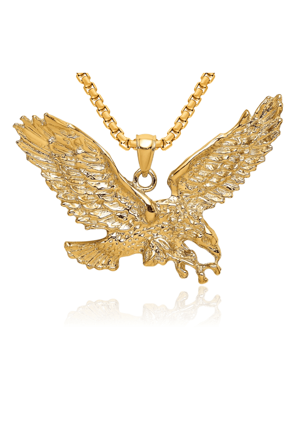 14K Solid Yellow Gold Eagle Symbol of Strength Freedom Hawk Bird Beak Claws Necklace Chain Pendant Charm