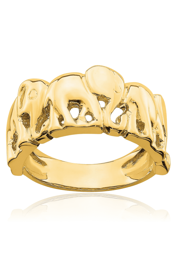 14K Solid Yellow Gold Elephant Ring