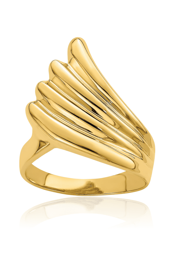 14K Solid Yellow Gold Fish Tail Chunky Dome Statement Ring