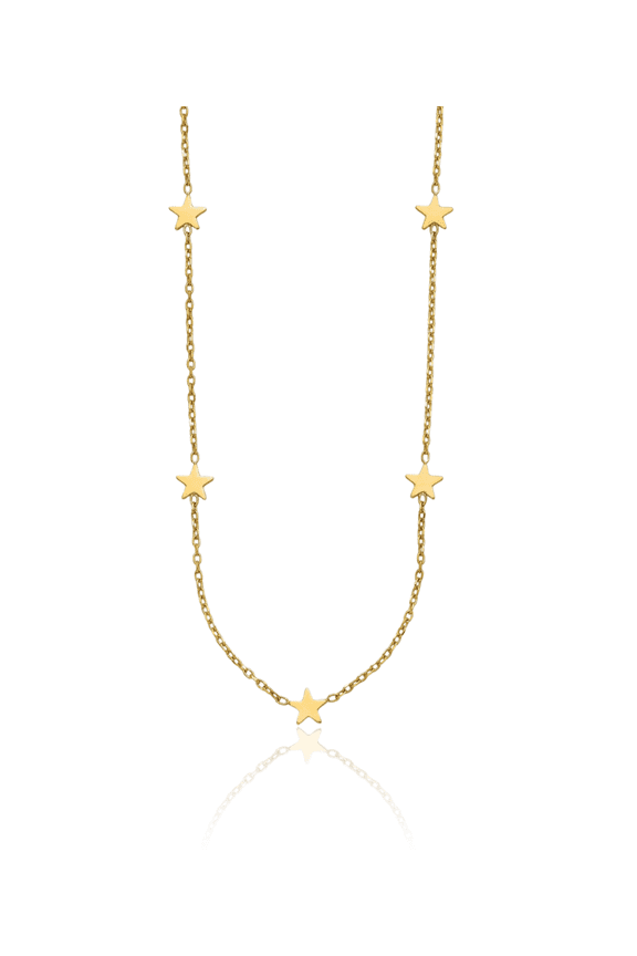 14K Solid Yellow Gold Five Star Station Necklace Chain