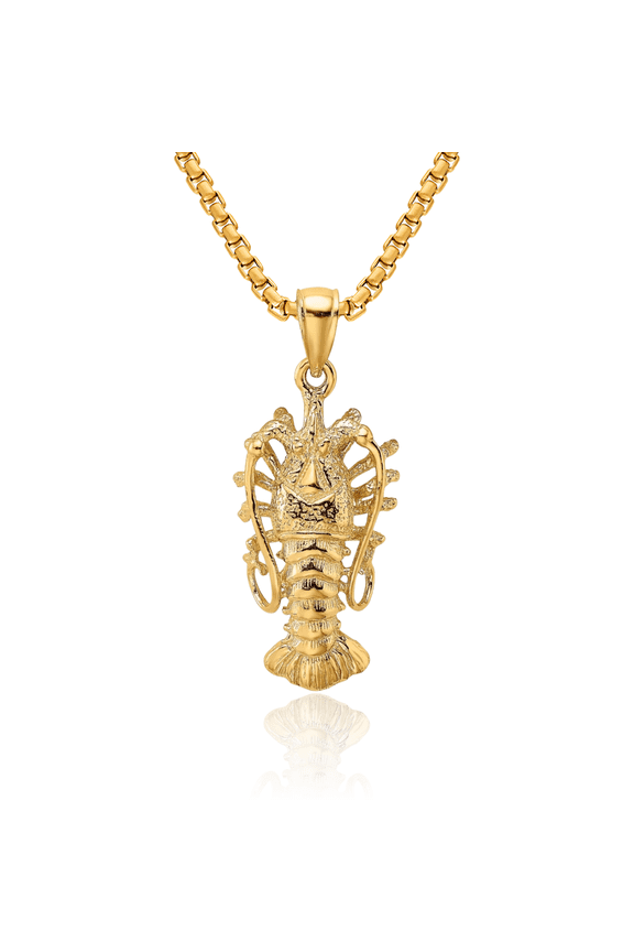 14K Solid Yellow Gold Florida Lobster Necklace Chain Pendant Charm