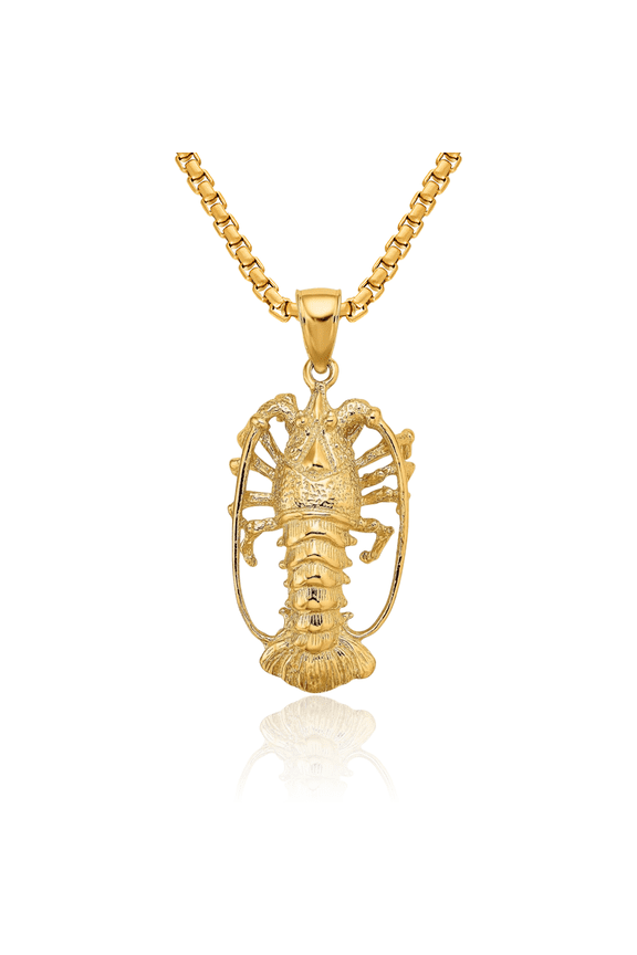 14K Solid Yellow Gold Florida Lobster Necklace Chain Pendant Charm