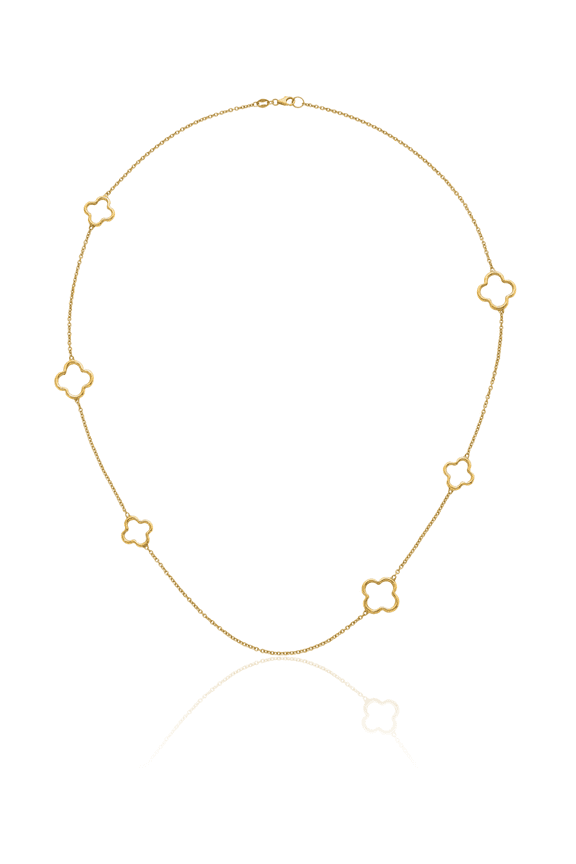 14K Solid Yellow Gold Flower Station Necklace Chain