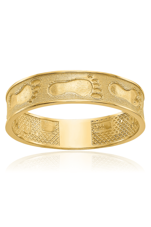 14K Solid Yellow Gold Footprints Sand Ring