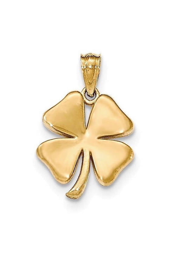 14K Solid Yellow Gold Four Leaf Clover Open Back Pendant Charm