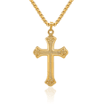 thumbnail image 1 of 14K Solid Yellow Gold French Fleur De Lis Lily Flower Holy Cross Necklace Religious Chain Pendant Jesus Christ Charm, 1 of 8