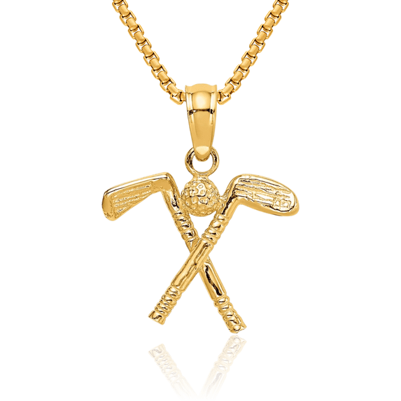 14K Solid Yellow Gold Golf Clubs Ball Necklace Charm Sports Pendant ...
