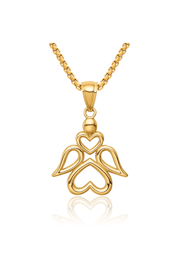14K Solid Yellow Gold Guardian Angel Wings Necklace Protect Us Cherub Pendant Religious Charm