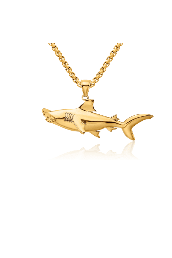14K Solid Yellow Gold Hammerhead Shark Necklace Chain Pendant Charm