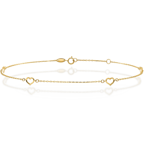 14K Solid Yellow Gold Heart Anklet Summer Beach Foot Ankle Bracelet