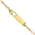 thumbnail image 1 of 14K Solid Yellow Gold Heart Figaro Link Name Bar Identification ID Bracelet, 1 of 3