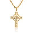 thumbnail image 1 of 14K Solid Yellow Gold Heart Irish Claddagh Celtic Iona Holy Cross Necklace Religious Chain Pendant Jesus Christ Charm Jewelry with chain 24inch, 1 of 8