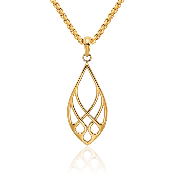 14K Solid Yellow Gold Heart Irish Claddagh Celtic Love Knot Teardrop Necklace Pear Pendant Charm Jewelry