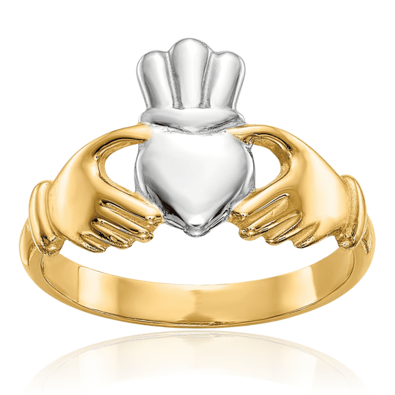 ICE CARATS 14K Solid Yellow Gold 2mm Slim Heart Celtic Claddagh Band Ring - Polished, Satin Women's