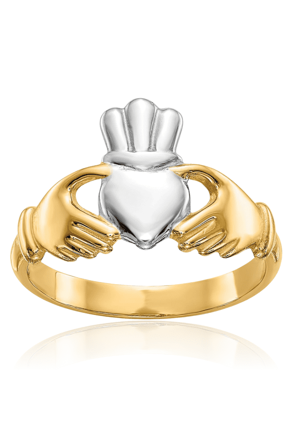 14K Solid Yellow Gold Heart Irish Claddagh Celtic Ring Chunky Dome Statement Band Jewelry