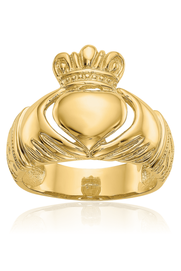 14K Solid Yellow Gold Heart Irish Claddagh Celtic Ring Chunky Dome Statement Band Jewelry