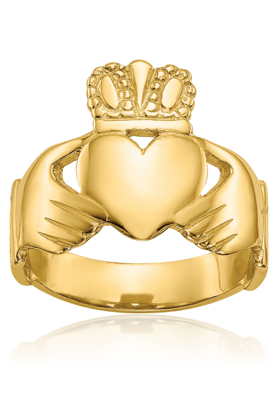 14K Solid Yellow Gold Heart Irish Claddagh Celtic Ring Chunky Dome Statement Band Jewelry