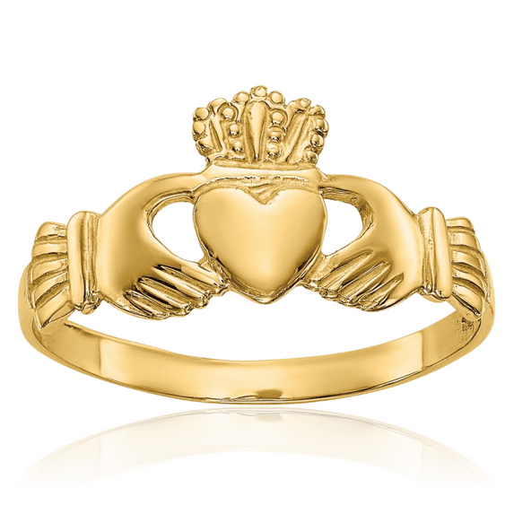 14K Solid Yellow Gold Heart Irish Claddagh Celtic Ring Jewelry