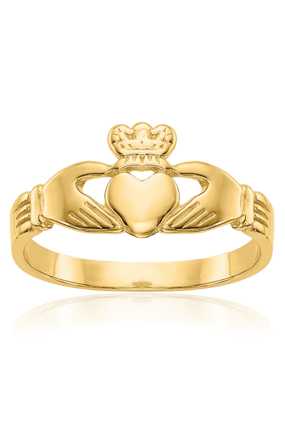 14K Solid Yellow Gold Heart Irish Claddagh Celtic Ring Jewelry