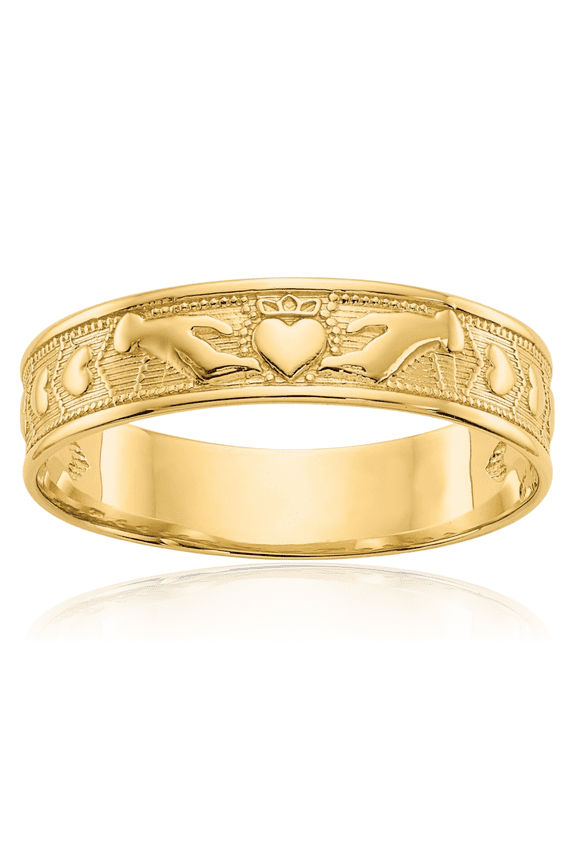 14K Solid Yellow Gold Heart Irish Claddagh Celtic Ring Jewelry