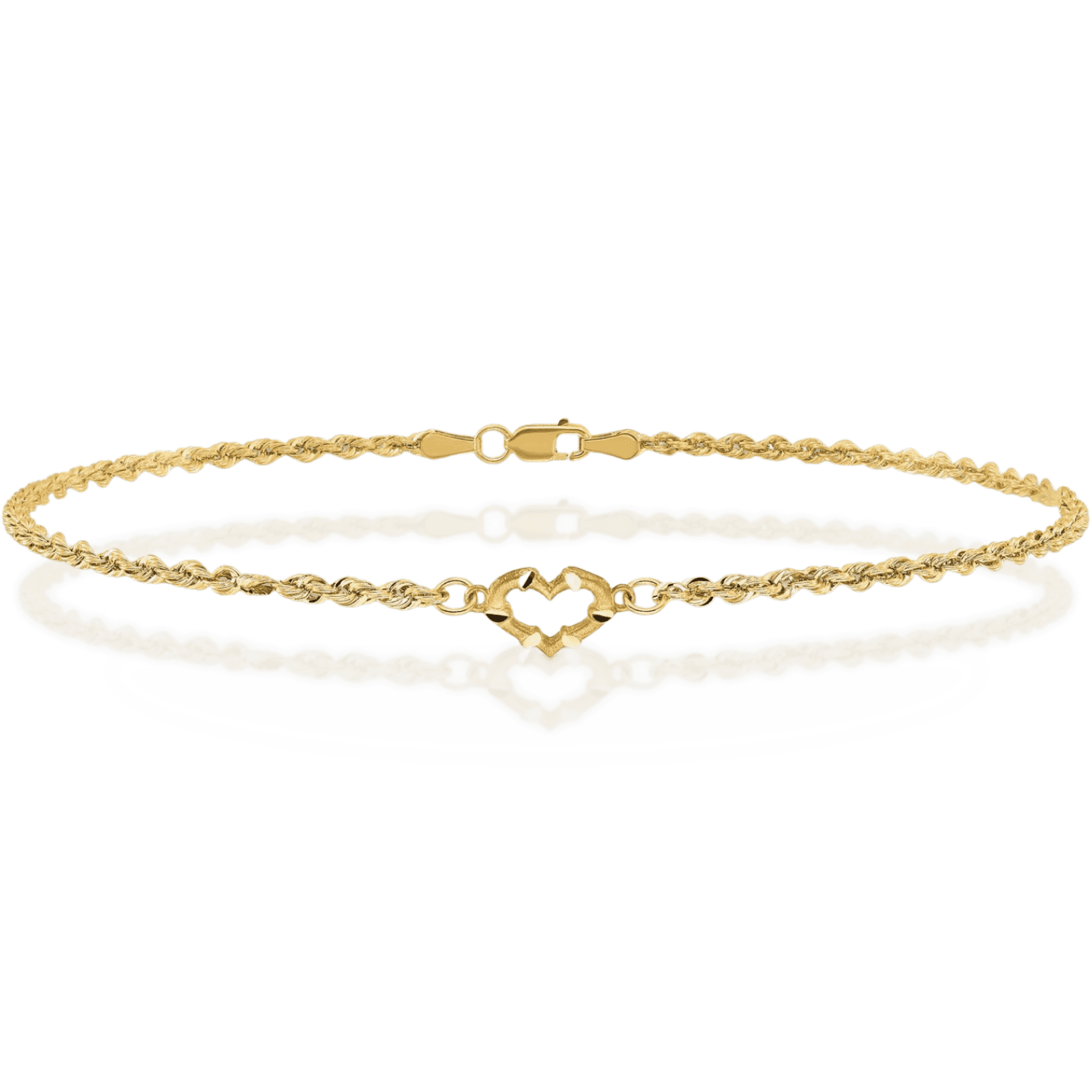 14K Solid Yellow Gold Heart Rope Chain Anklet Summer Beach Foot Ankle Bracelet
