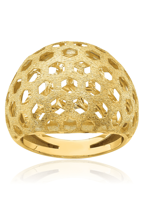 14K Solid Yellow Gold Honey Comb Statement Ring