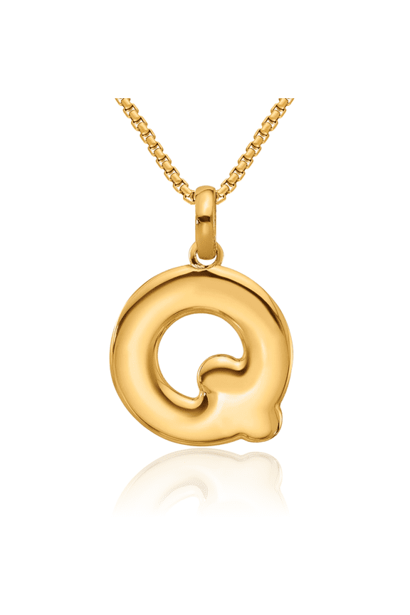 14K Solid Yellow Gold Initial Q Necklace Chain Pendant Charm