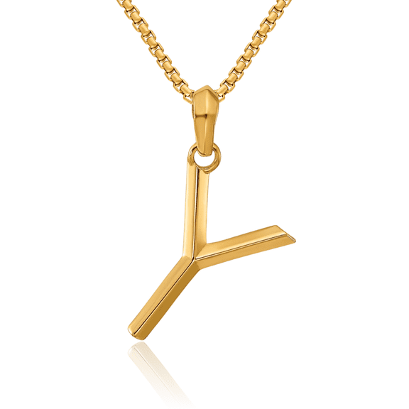 14K Solid Yellow Gold Initial Y Necklace Chain Pendant Charm