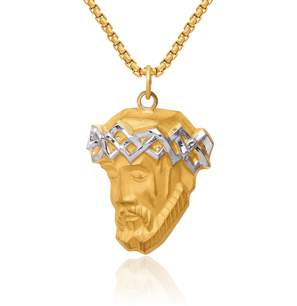 Yellow Jesus Chain 14K Solid Yellow Gold Jesus Christ Head Face Medal Necklace Religious ...