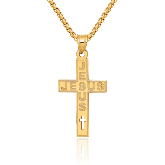 14K Solid Yellow Gold Jesus Christ Latin Mexican Holy Cross Necklace Religious Chain Pendant Charm