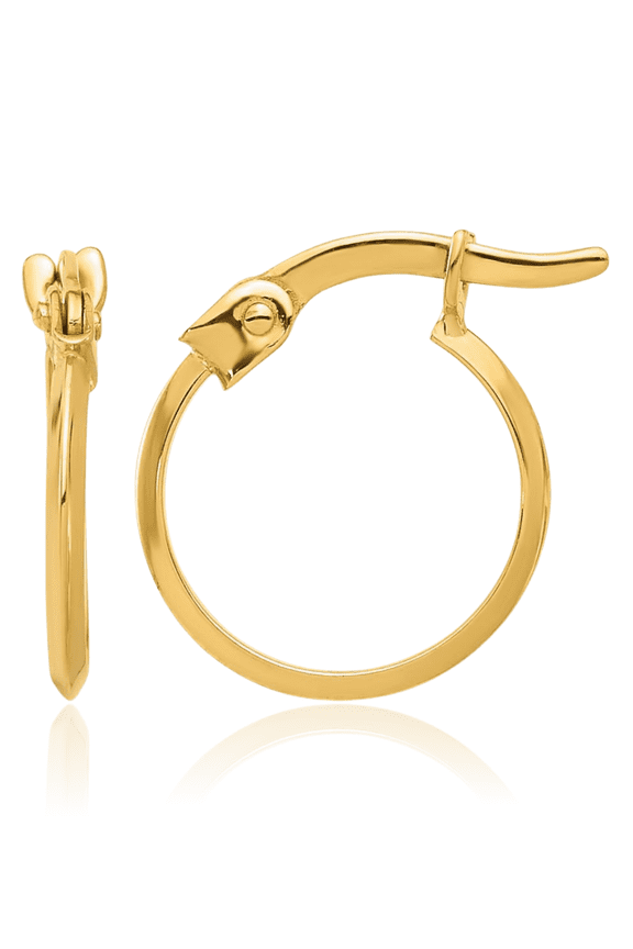 14K Solid Yellow Gold Small Knife Edge Round Huggie Hoop Earrings - 13.8mm 1/2 inch - Snap Back Women's