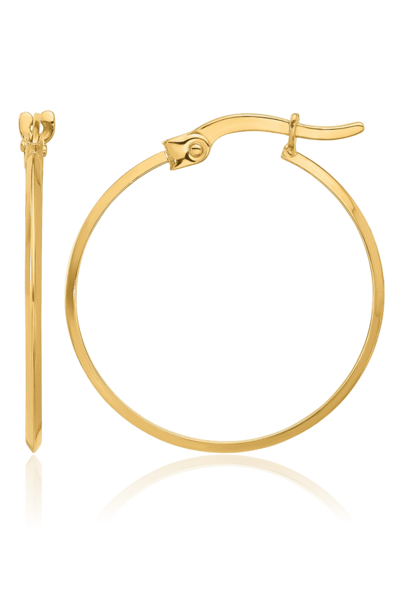 14K Solid Yellow Gold Round Medium Knife Edge Hoop Earrings - 23.25mm 7/8 inch - Latch Back Women's