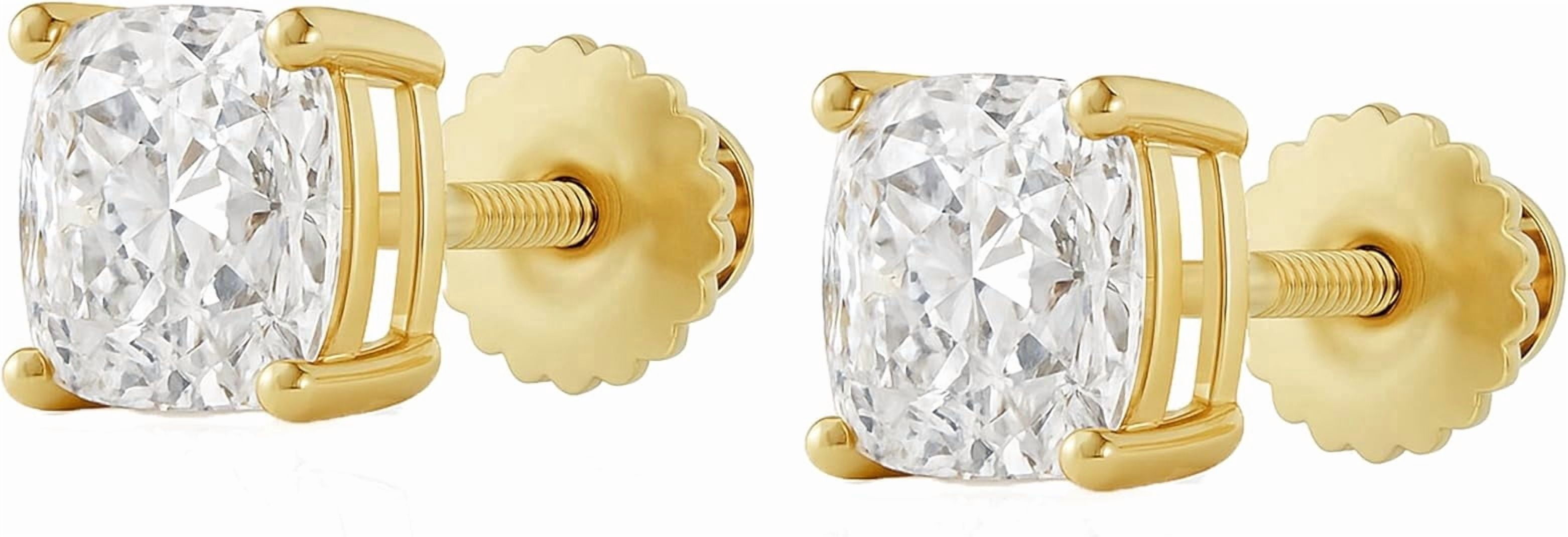 14K Solid Yellow Gold Lab Grown Moissanite Cushion Cut Stud Earrings | 5x5mm | 1.0 CTW | Screw Back | Luxury Fine Jewelry Gift for Women | by Jewelaura