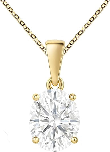 14K Solid Yellow Gold Lab Grown Moissanite Oval Cut Solitaire Pendant | Dangle Bail | 9x7mm 2.0 CTW | 16–18” Adjustable Box Link Chain| Fine Jewelry Luxury Gift | Birthday, Anniversary, Mothers Day